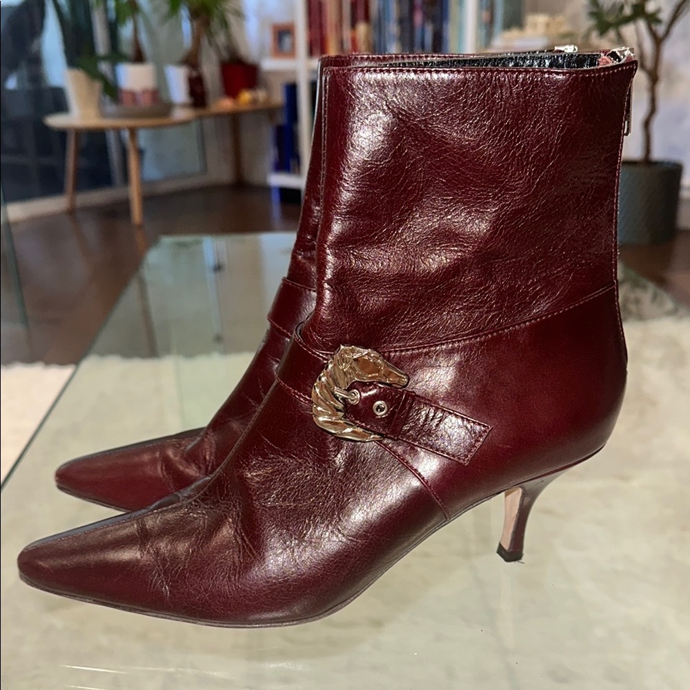 Dorateymur leather Elegant Burgundy Leather Ankle Boots 8 buckle silver - Picture 5 of 8